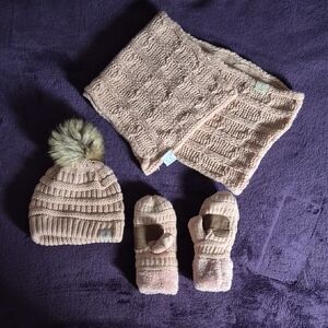 C.C Kids Knit Hat, Scarf & Mitten Set - Blush Pink
